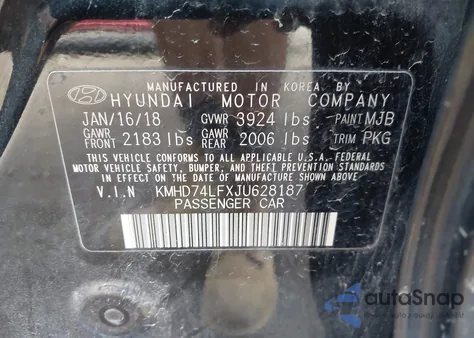 2018 Hyundai Elantra Se z USA, uszkodzony, nr VIN KMHD74LFXJU628187